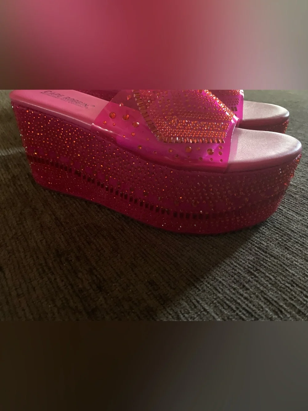 Cape Robbin Hot Pink Jeweled Platform Slide Sandals
